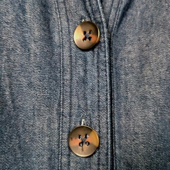 Signature by Robbie Bee Dress Petite 10P Blue Chambray Sleeveless Button Up Jean - Picture 10 of 12